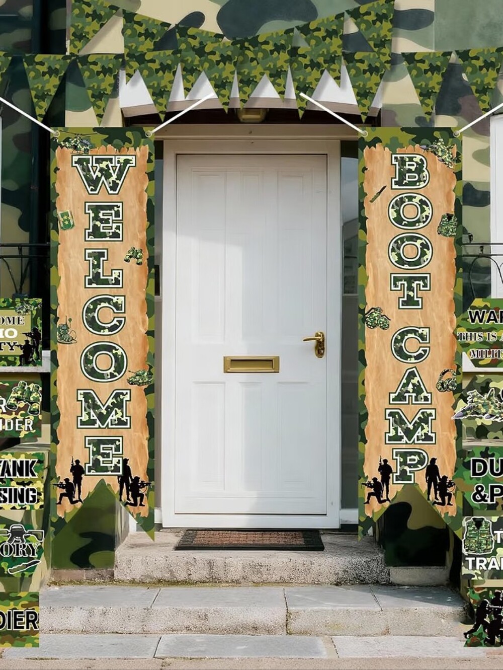 Camo Green & Tan Welcome Bootcamp Door Banner Set